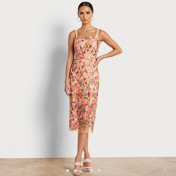 Sam Edelman Floral Embroidered Midi Sheath Dress New with Tags - Picture 4 of 12